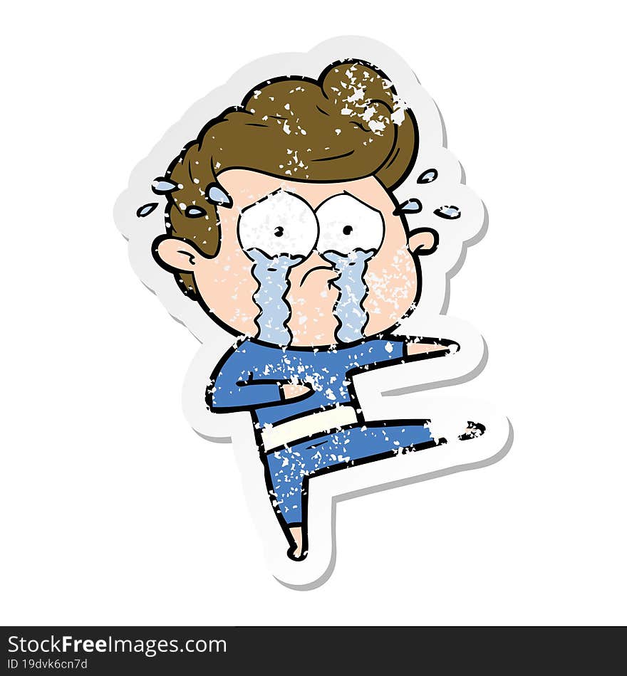 distressed sticker of a cartoon crying dancer