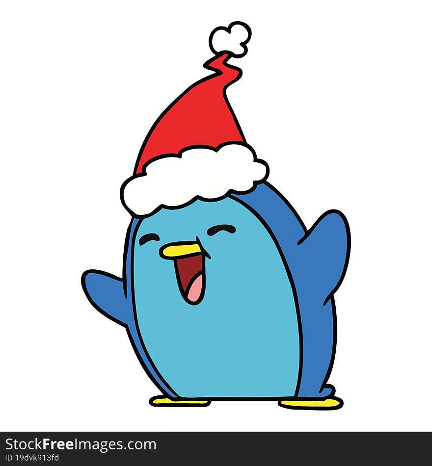 hand drawn christmas cartoon of kawaii penguin