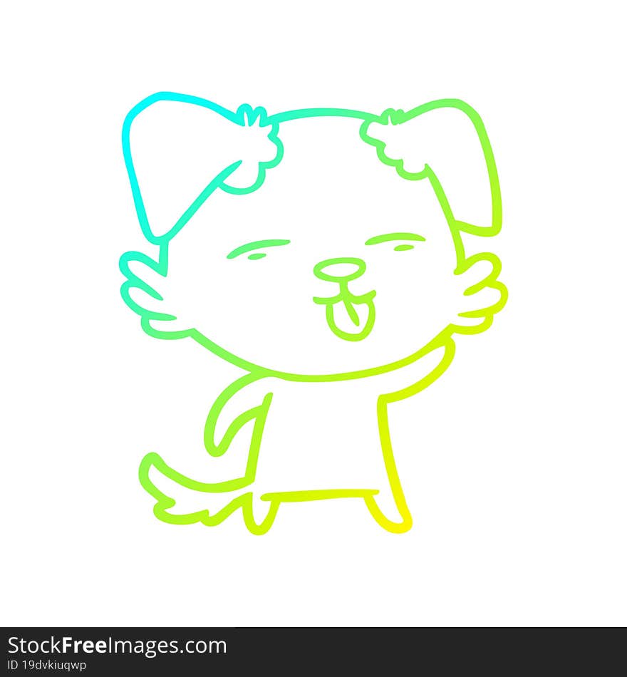 cold gradient line drawing cartoon dog sticking out tongue