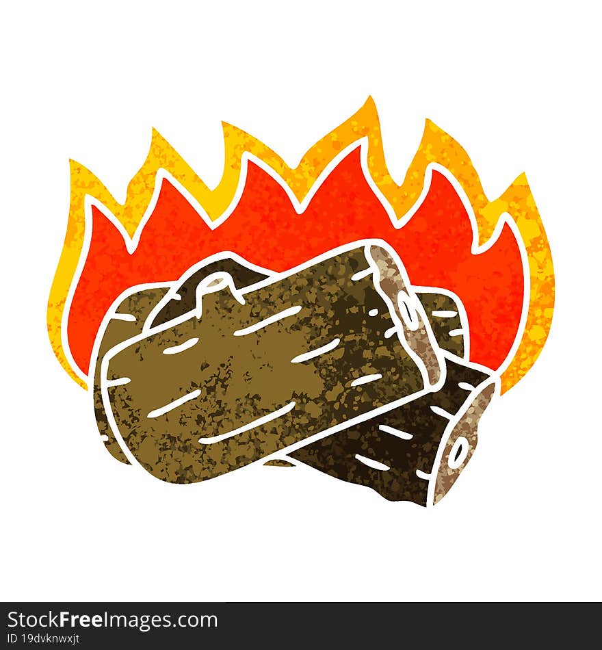 Quirky Retro Illustration Style Cartoon Burning Log