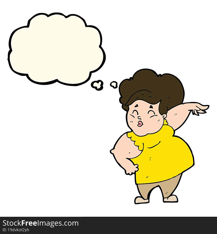 Cartoon Happy Overweight Lady With Thought Bubble