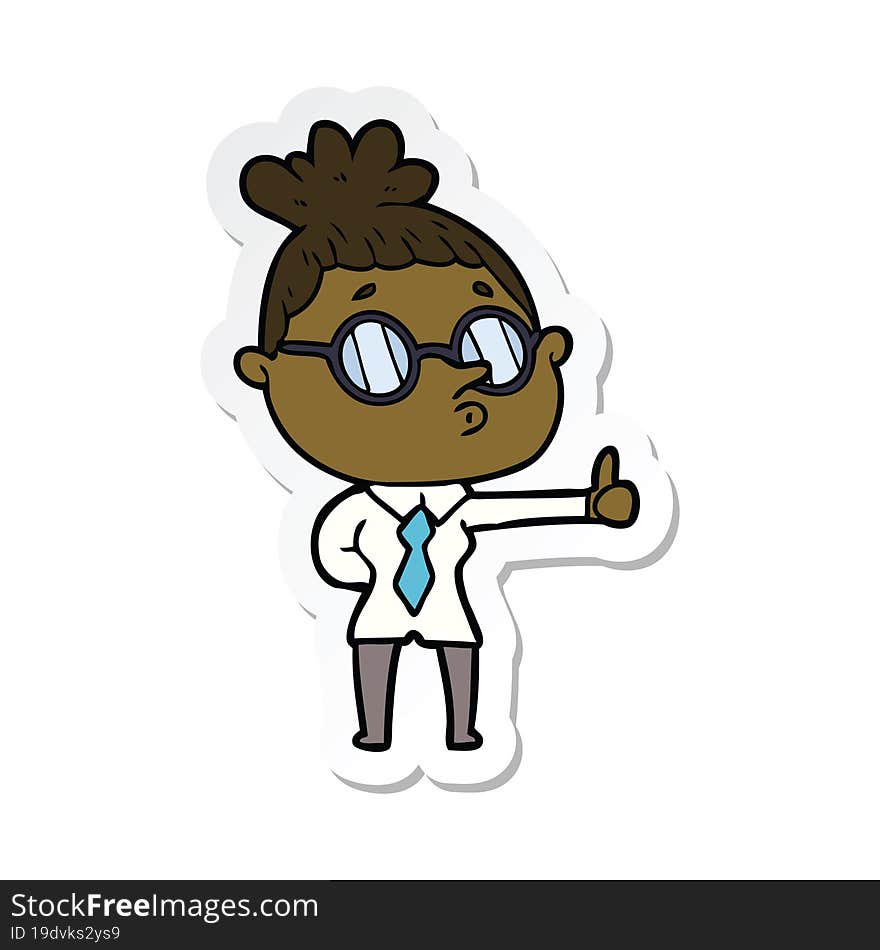 sticker of a cartoon woman wearing glasses