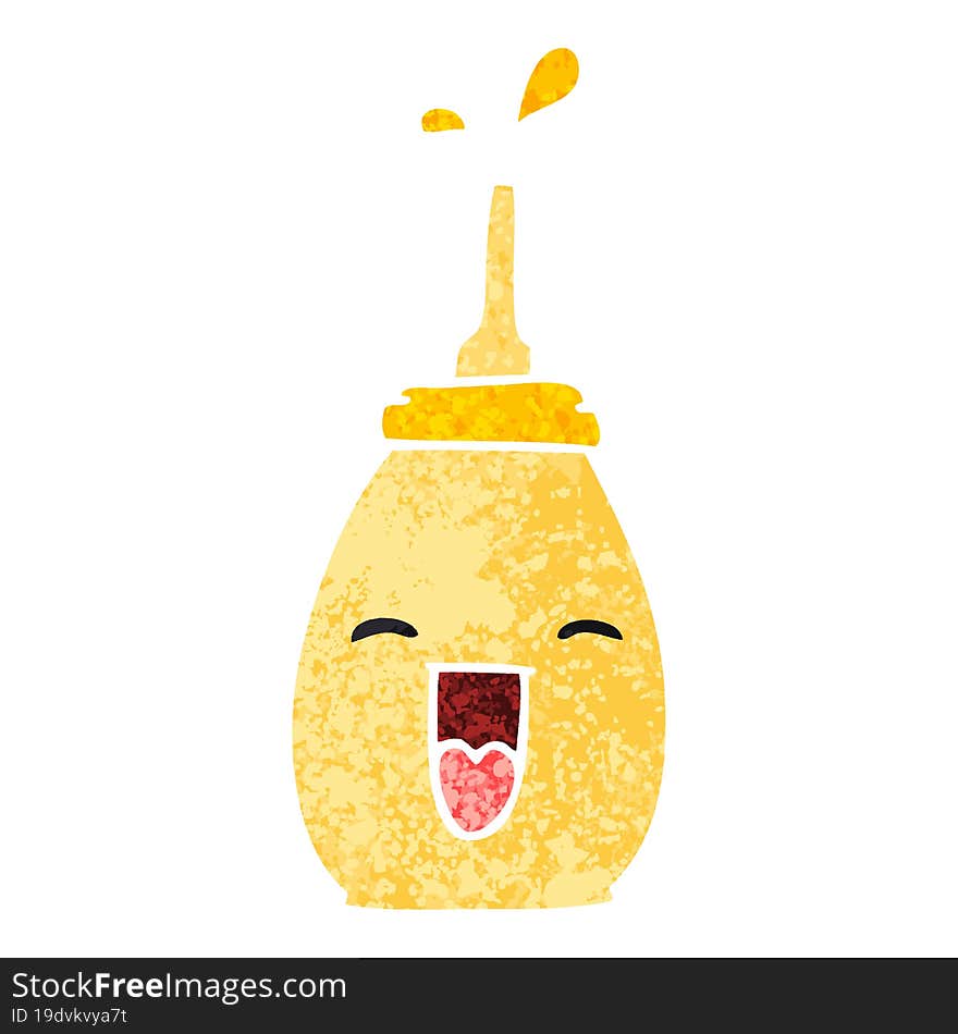 retro illustration style quirky cartoon happy mustard bottle. retro illustration style quirky cartoon happy mustard bottle