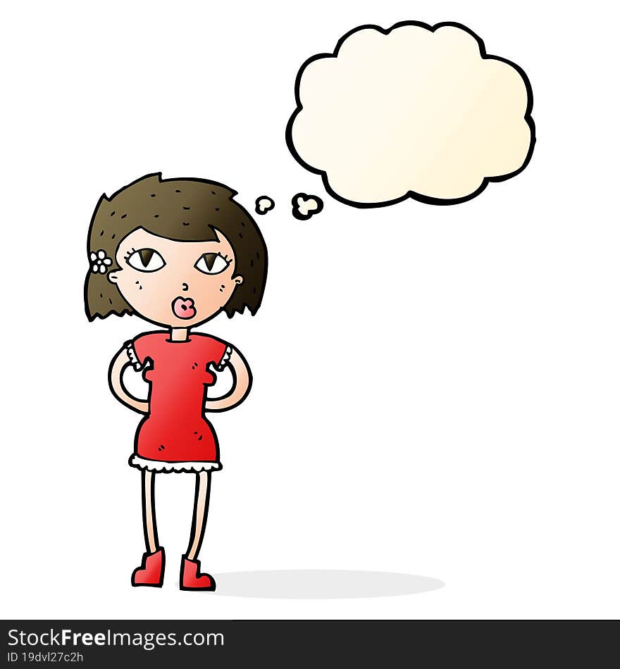 cartoon woman with thought bubble