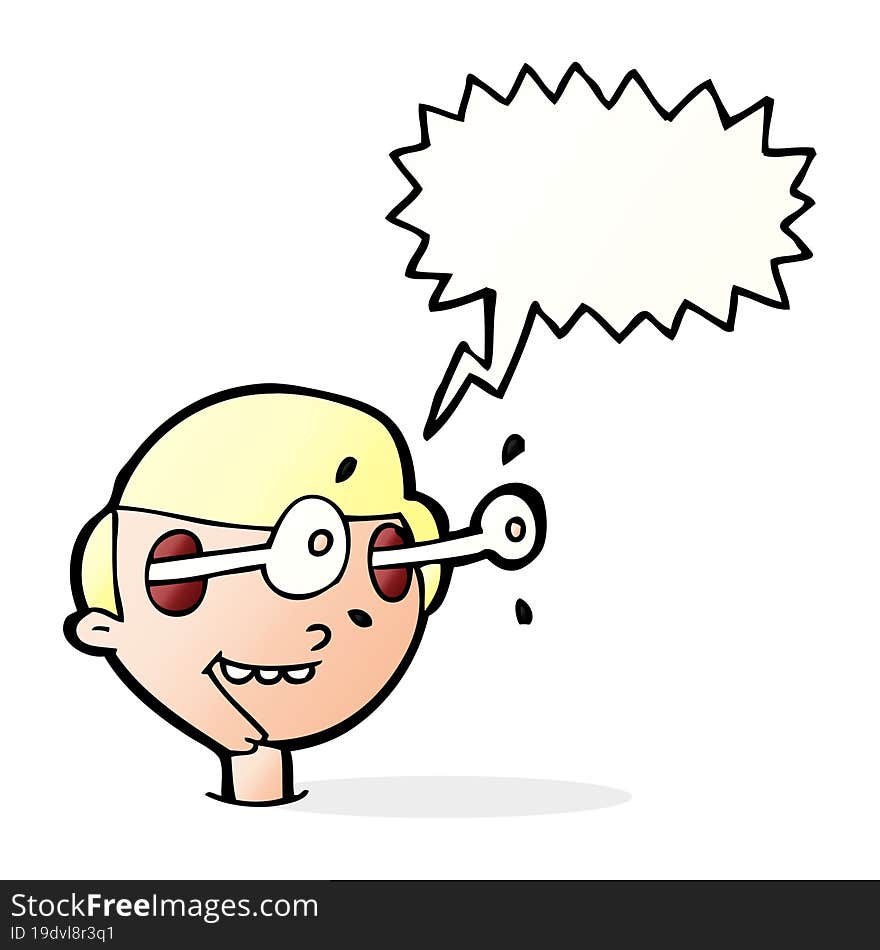 cartoon excited boy s face with speech bubble