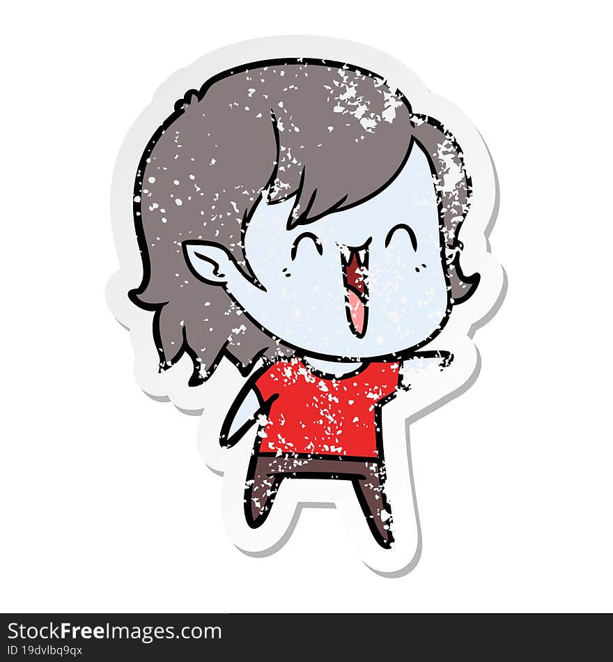 distressed sticker of a cute cartoon happy vampire girl