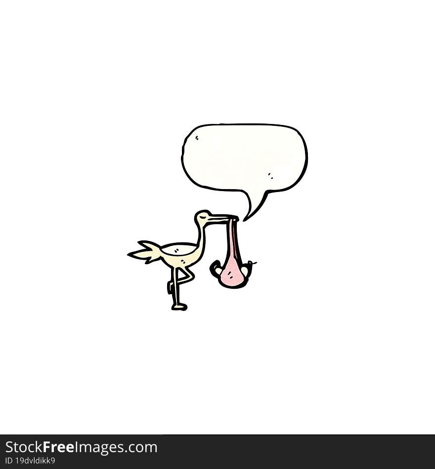 cartoon stork carrying baby