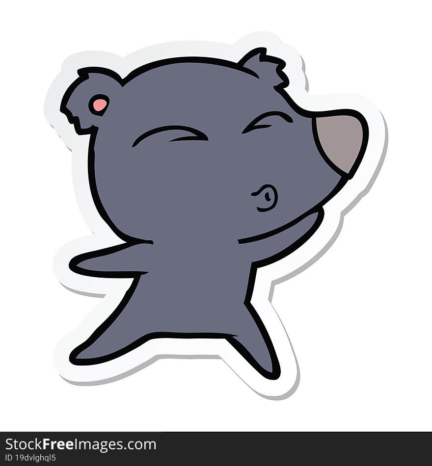 Sticker Of A Cartoon Whistling Bear