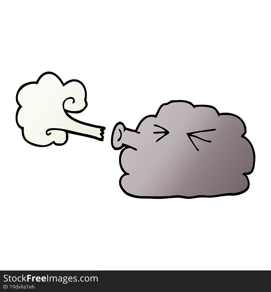 Cartoon Doodle Cloud Blowing A Gale