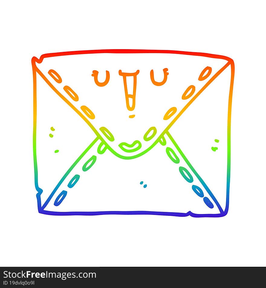 rainbow gradient line drawing of a cartoon envelope