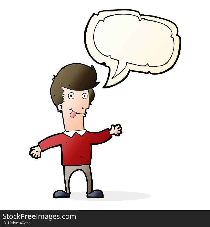 cartoon man sticking out tongue with speech bubble