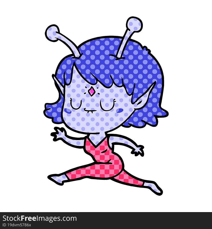 cartoon alien girl jumping. cartoon alien girl jumping