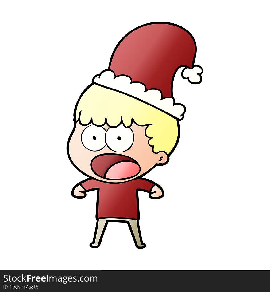 cartoon shocked man in xmas hat. cartoon shocked man in xmas hat