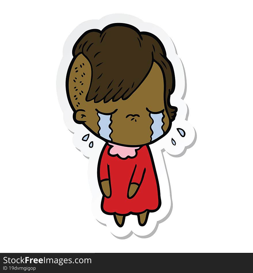 sticker of a cartoon crying girl