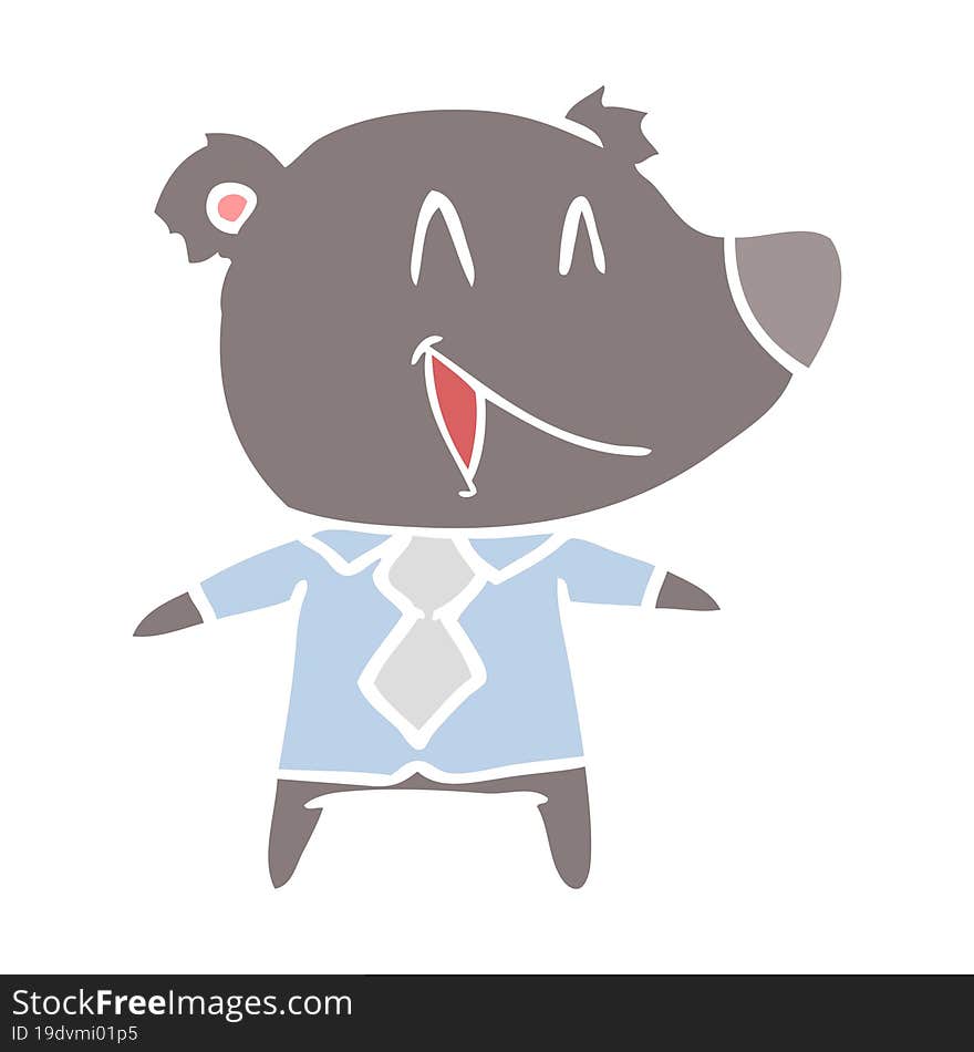 flat color style cartoon bear in shirt and tie