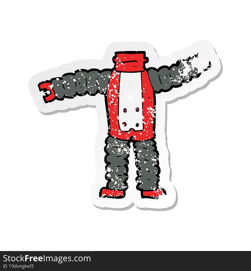 retro distressed sticker of a cartoon robot body