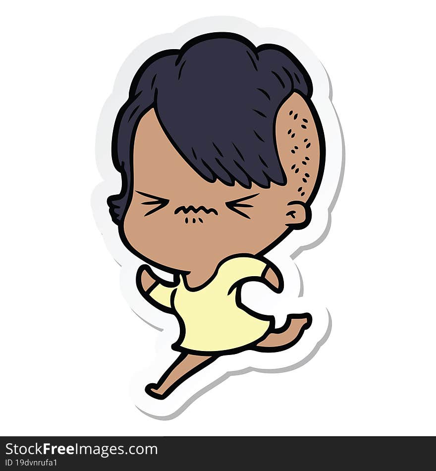 Sticker Of A Cartoon Annoyed Hipster Girl