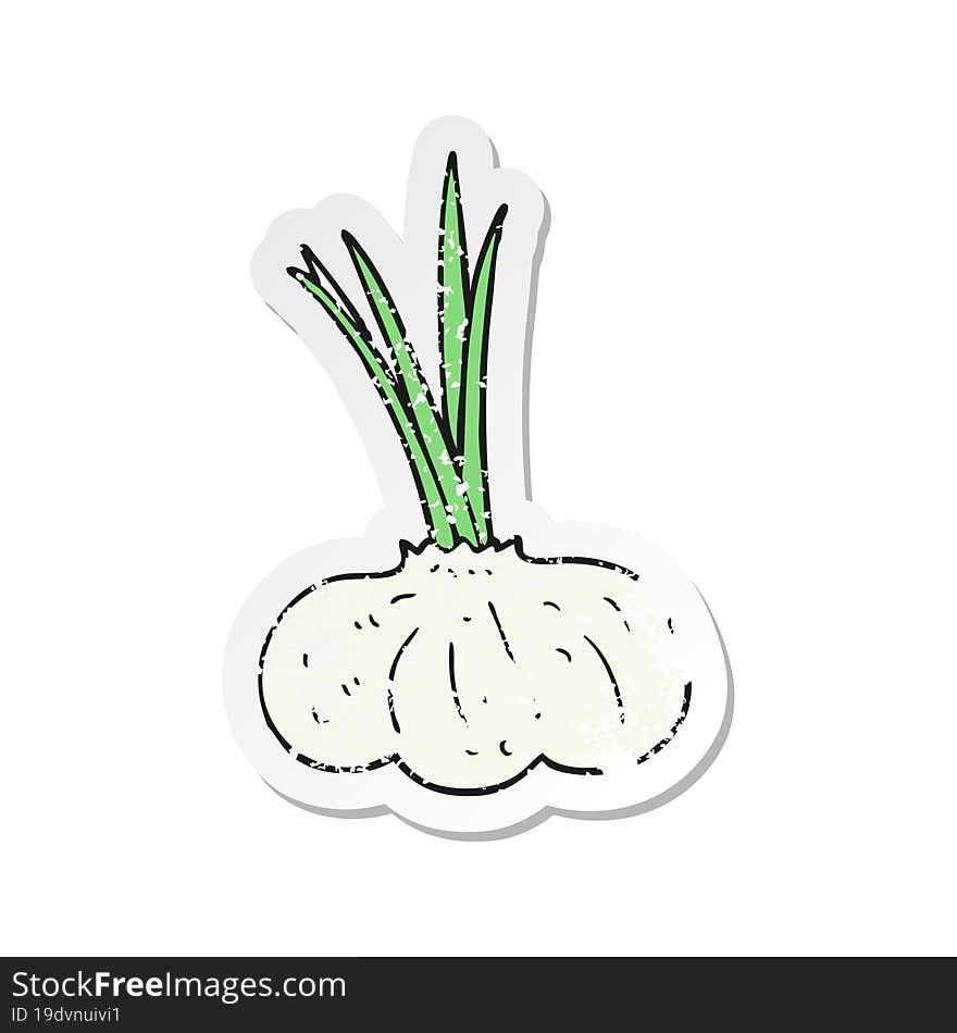 retro distressed sticker of a cartoon garlic bulb