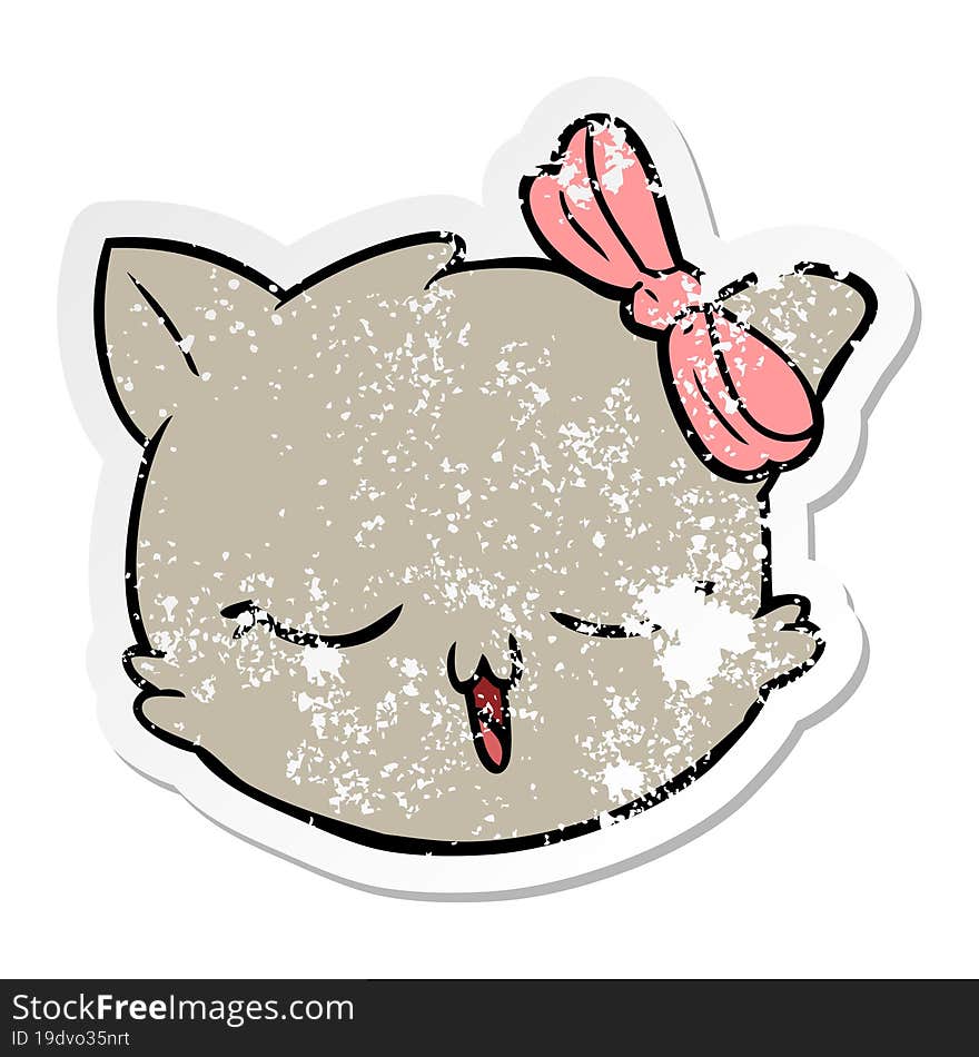 distressed sticker of a cartoon cat face