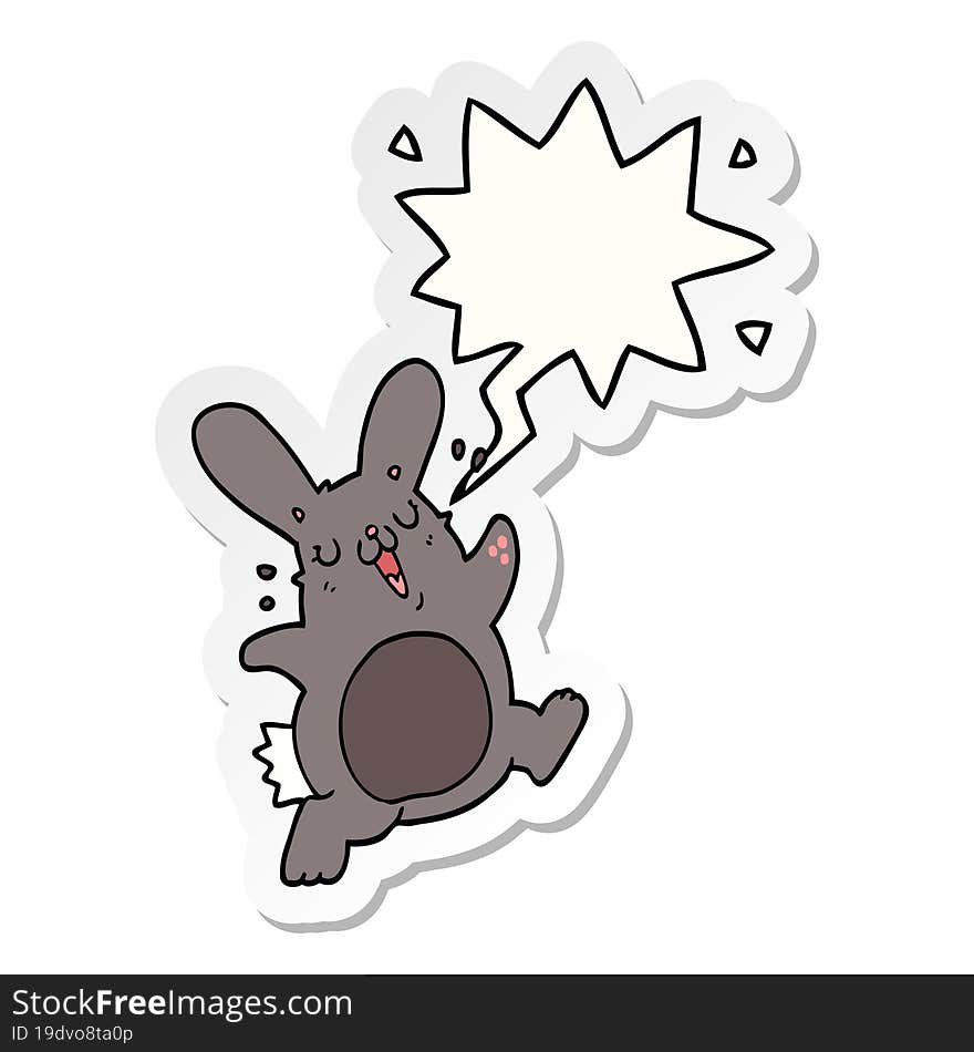 cartoon rabbit with speech bubble sticker. cartoon rabbit with speech bubble sticker