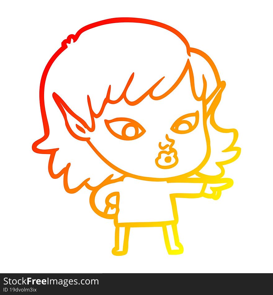 warm gradient line drawing pretty cartoon elf girl