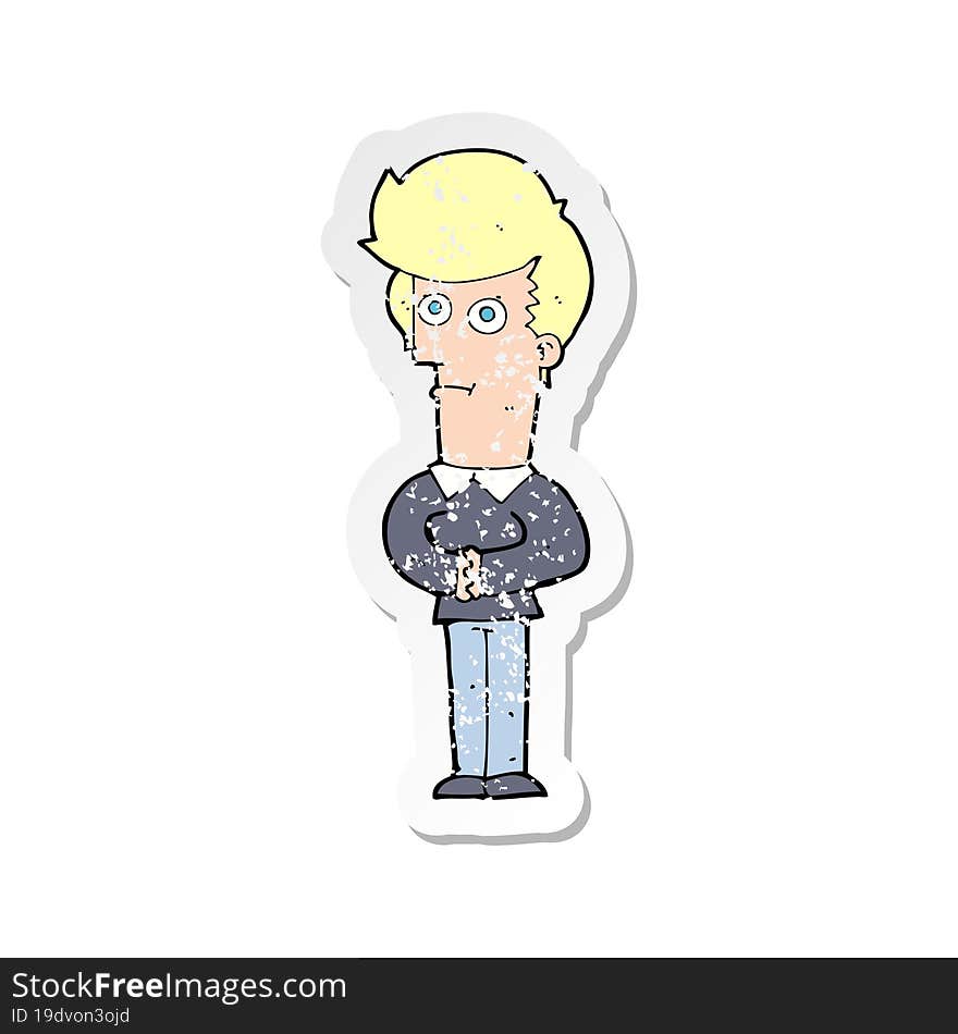 Retro Distressed Sticker Of A Cartoon Man Staring