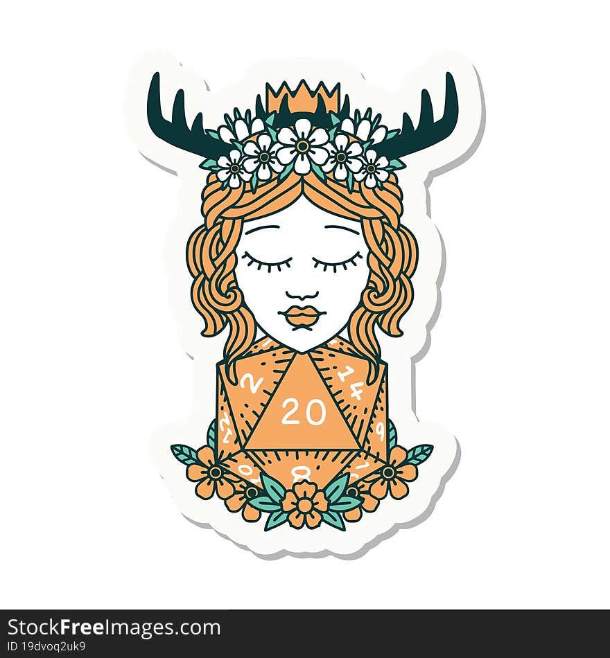 Human Druid With Natural Twenty Dice Roll Sticker