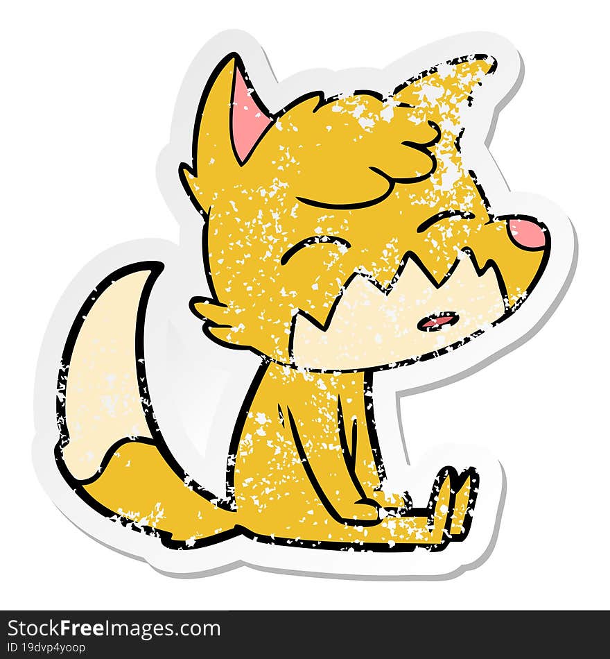 distressed sticker of a cartoon fox sitting