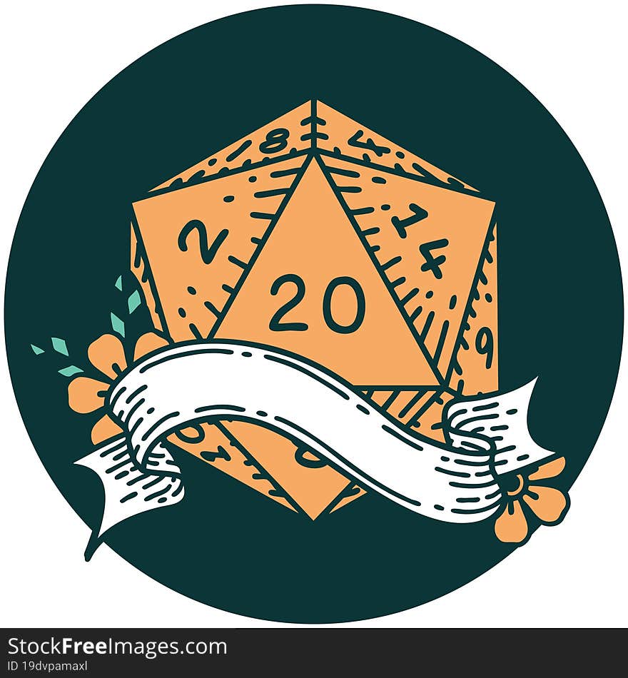 natural twenty D20 dice roll icon