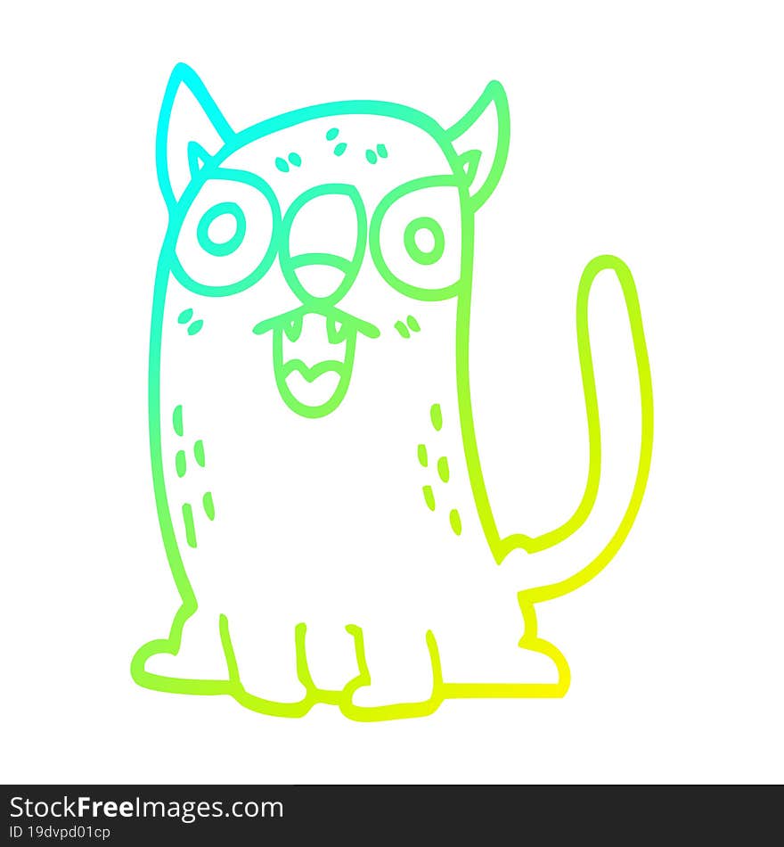 Cold Gradient Line Drawing Cartoon Funny Cat