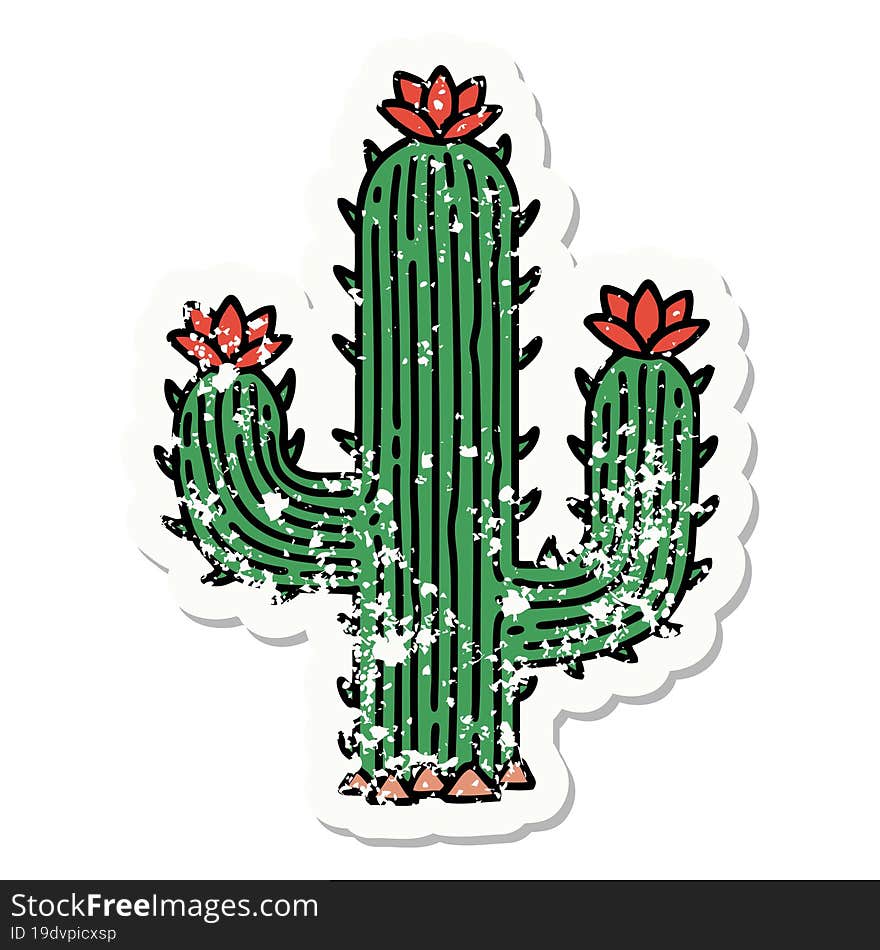 Traditional Distressed Sticker Tattoo Of A Cactus