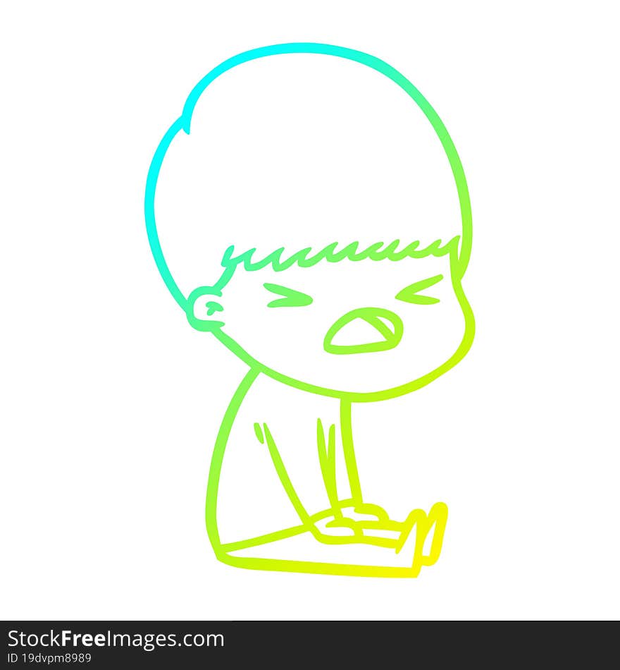 cold gradient line drawing cartoon stressed man