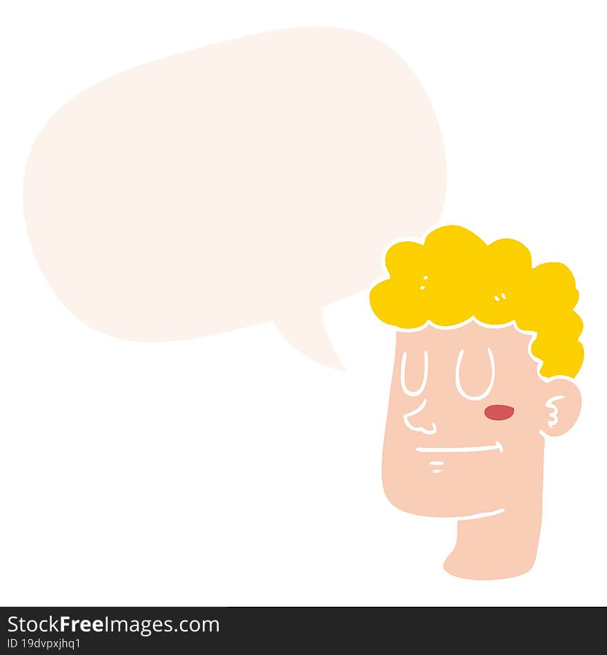 cartoon male face with speech bubble in retro style