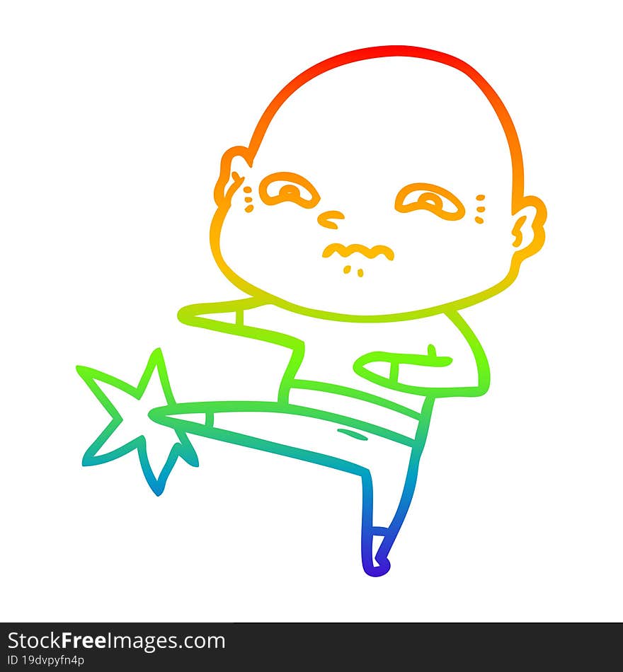 rainbow gradient line drawing of a cartoon nervous man