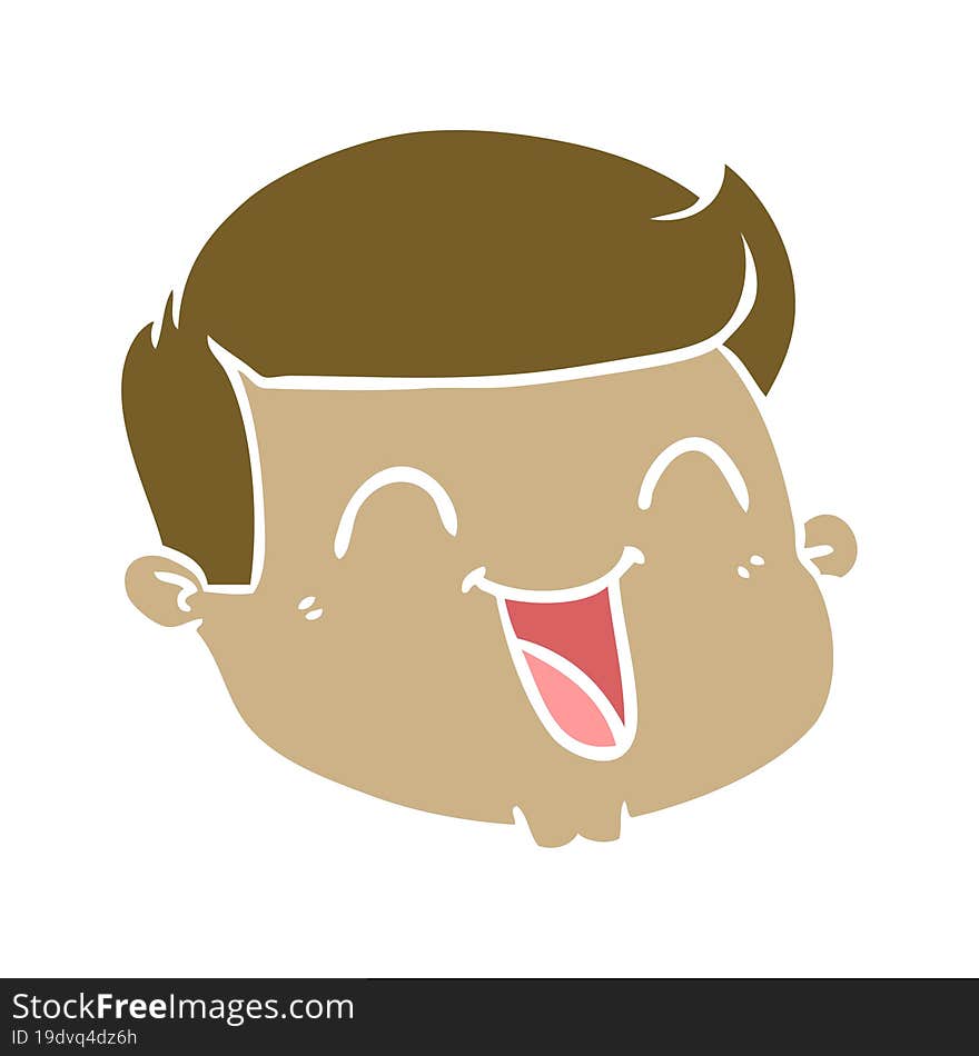 happy flat color style cartoon male face