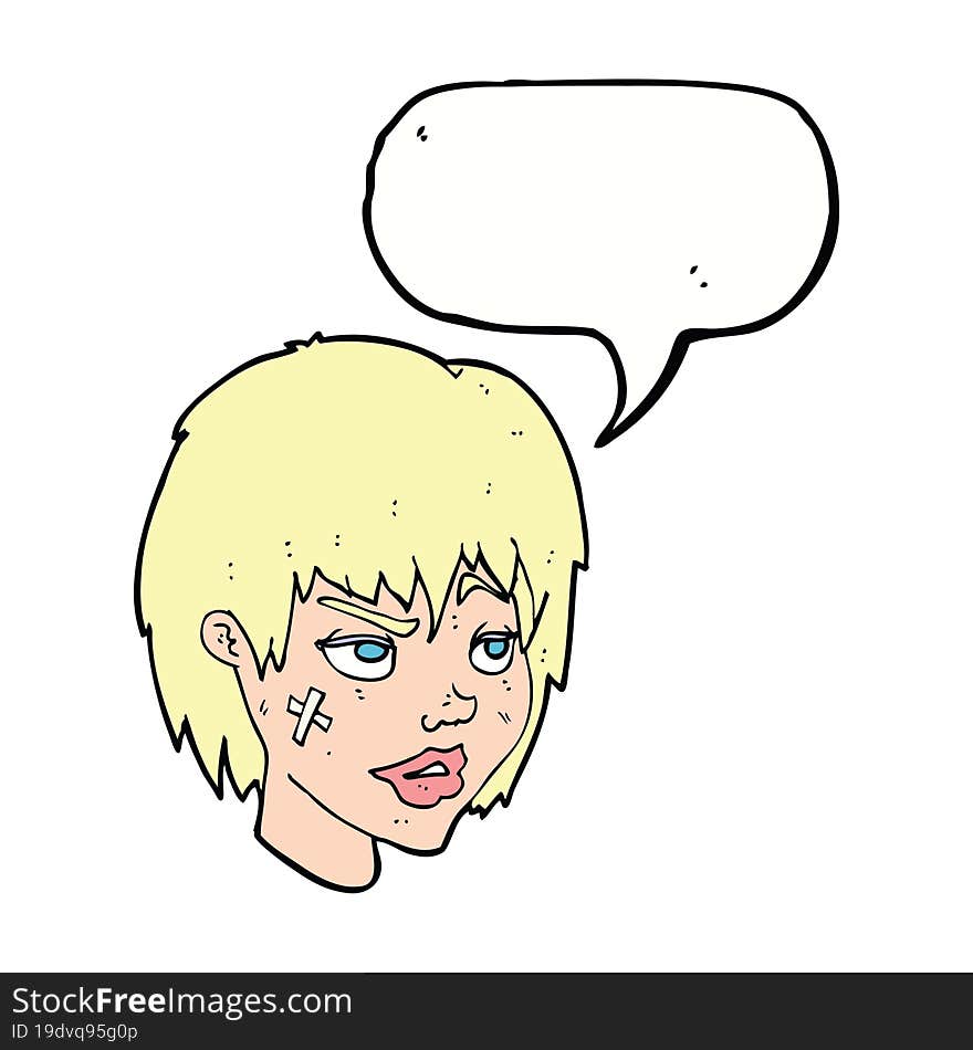 Cartoon Woman With Plaster On Face With Speech Bubble