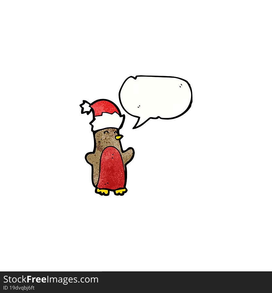 Cartoon Robin In Santa Hat