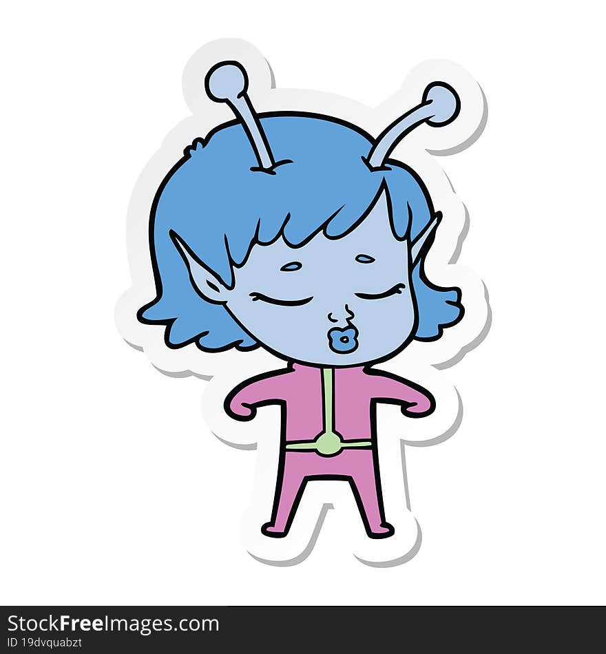 sticker of a cartoon alien girl