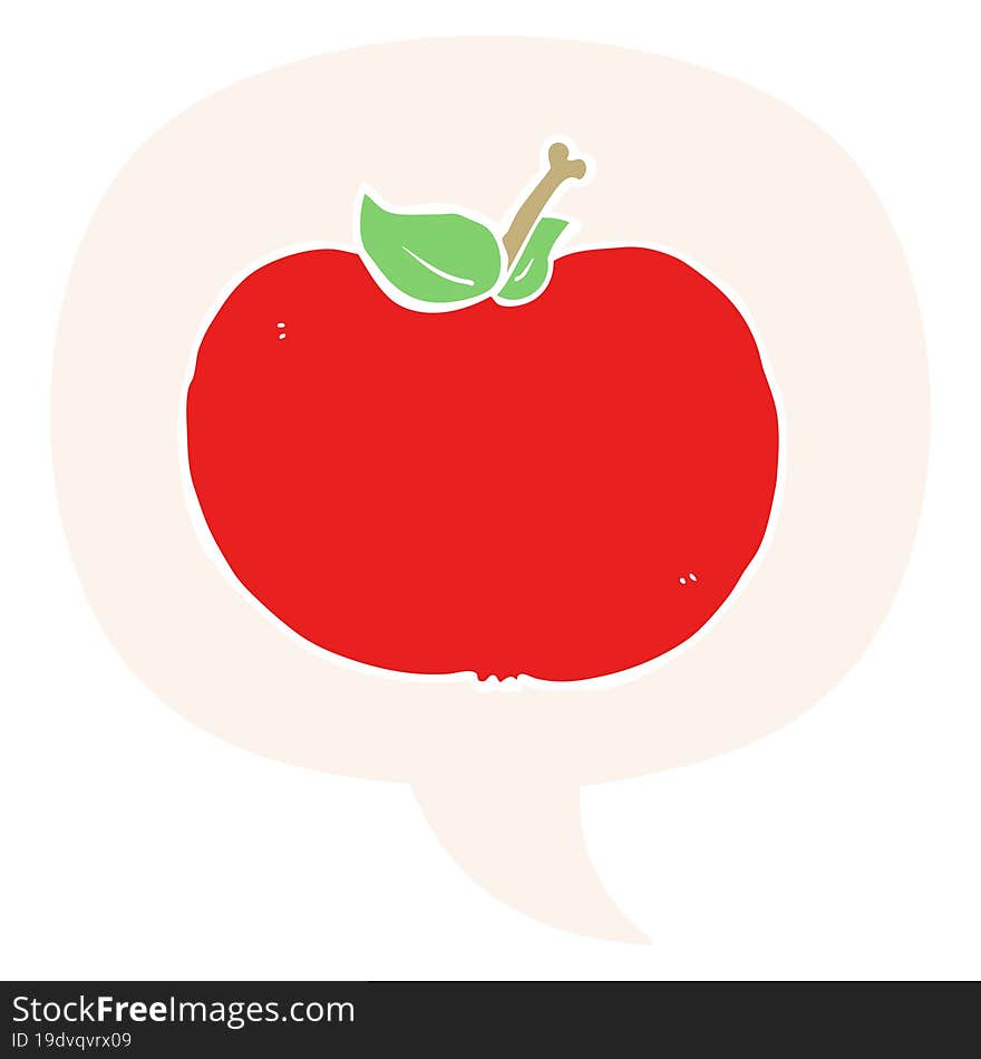 cartoon apple and speech bubble in retro style