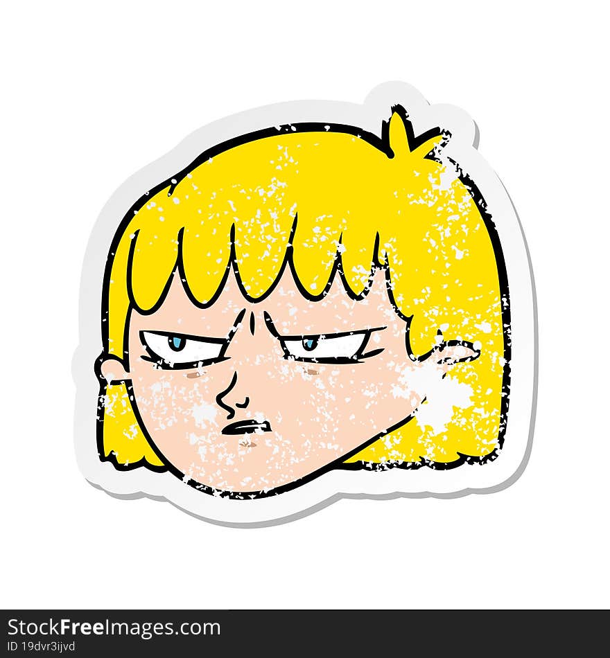 distressed sticker of a cartoon angry woman