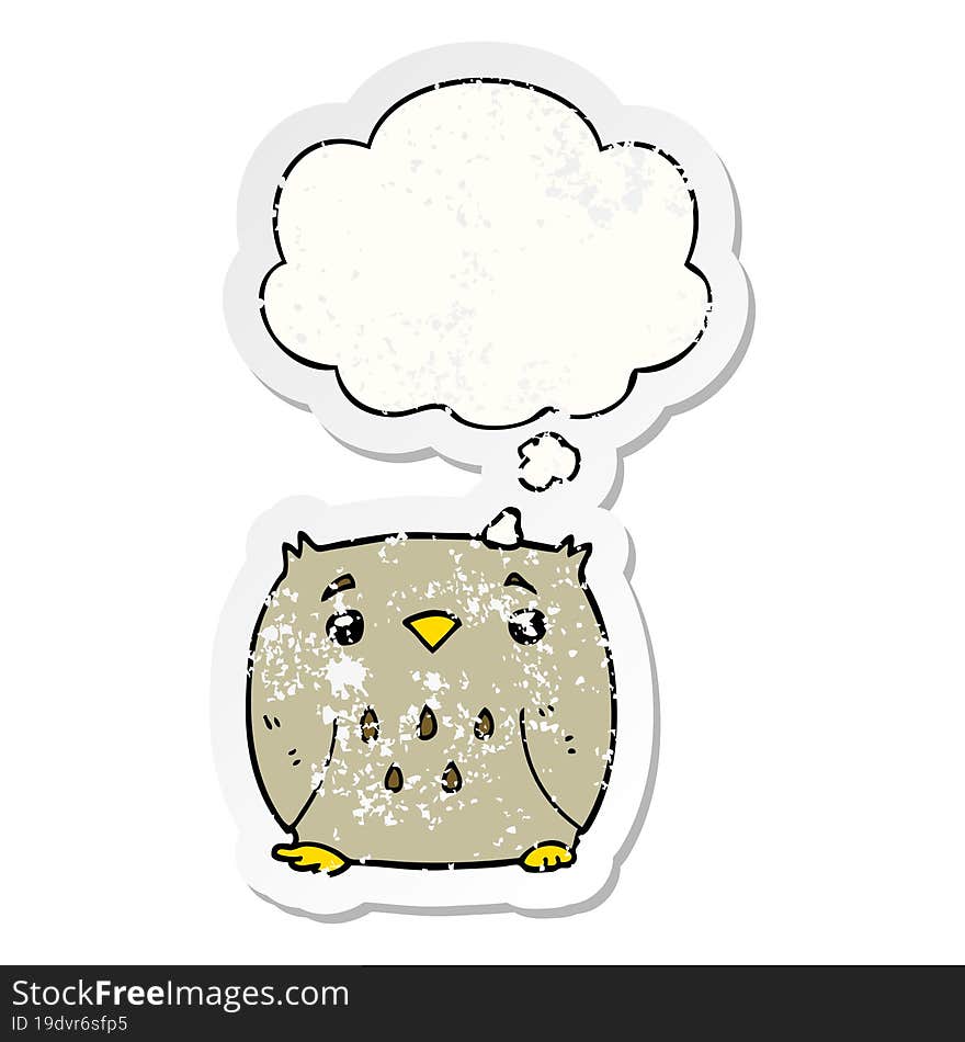 cartoon owl and thought bubble as a distressed worn sticker