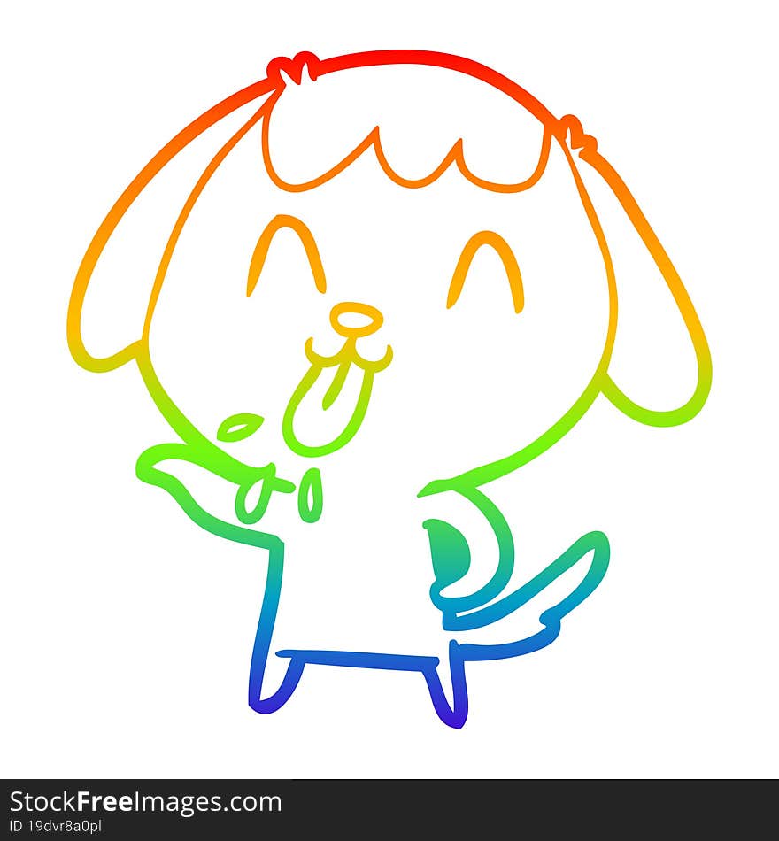 rainbow gradient line drawing of a cute cartoon dog