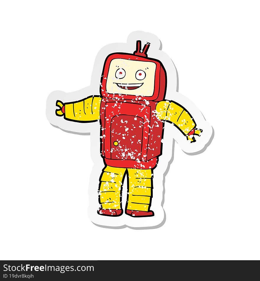 retro distressed sticker of a cartoon funny robot