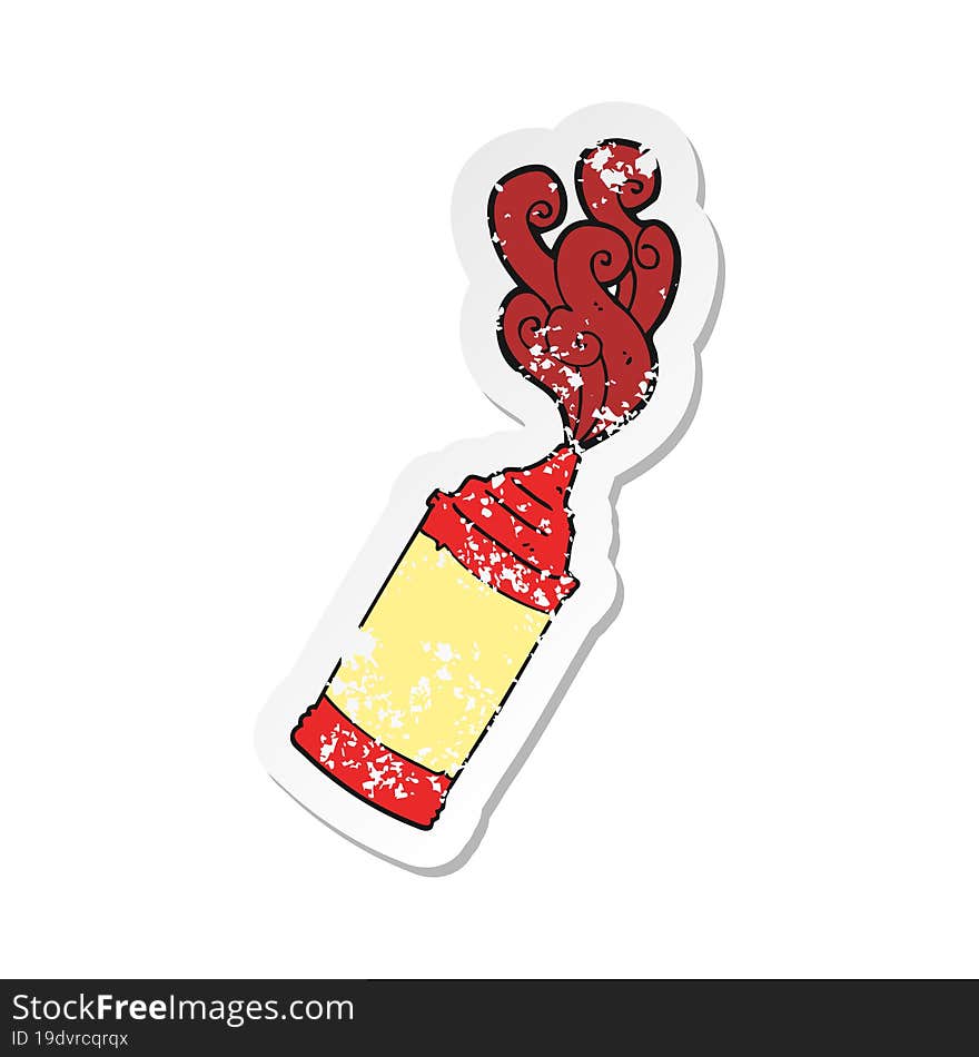 Retro Distressed Sticker Of A Cartoon Ketchup Bottle