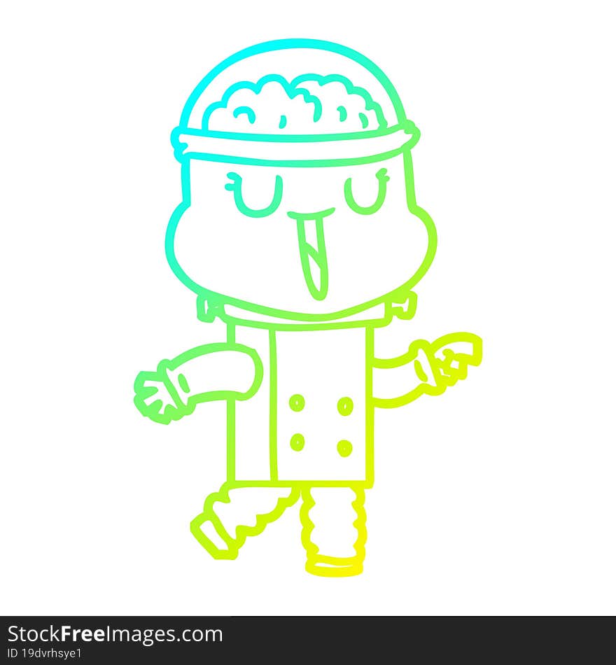 Cold Gradient Line Drawing Happy Cartoon Robot