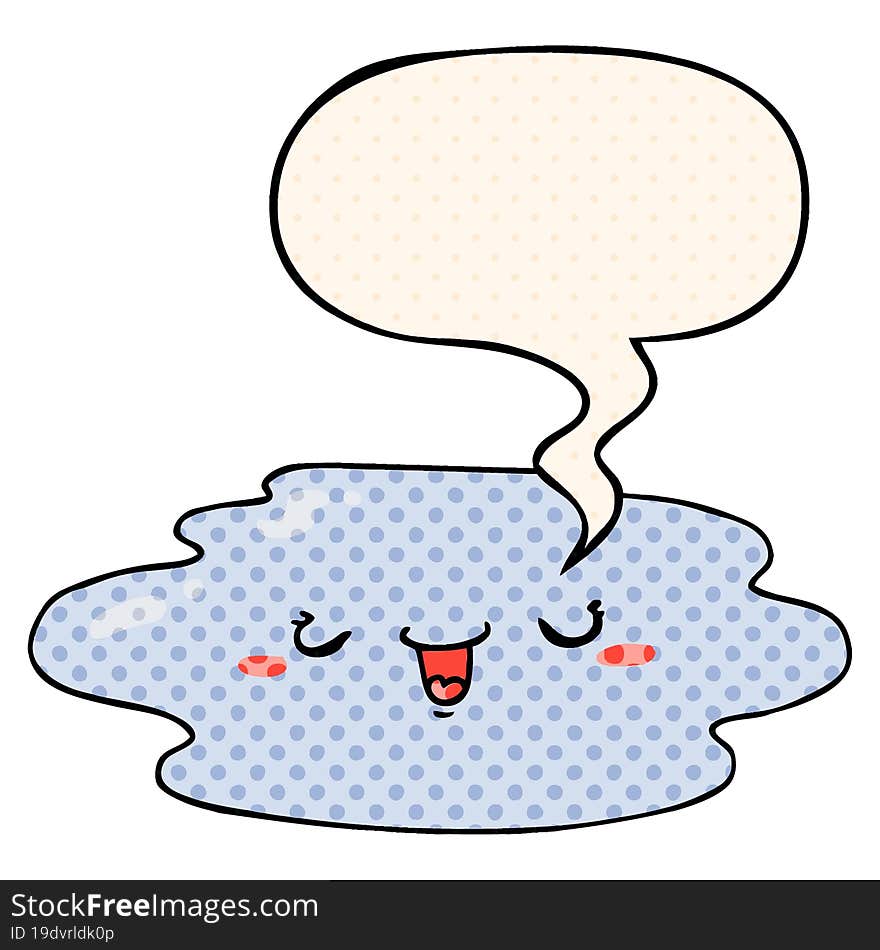 cartoon puddle with face with speech bubble in comic book style. cartoon puddle with face with speech bubble in comic book style