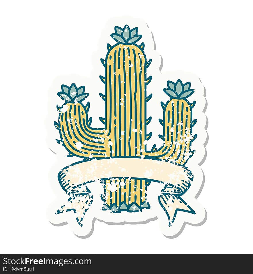 worn old sticker with banner of a cactus. worn old sticker with banner of a cactus