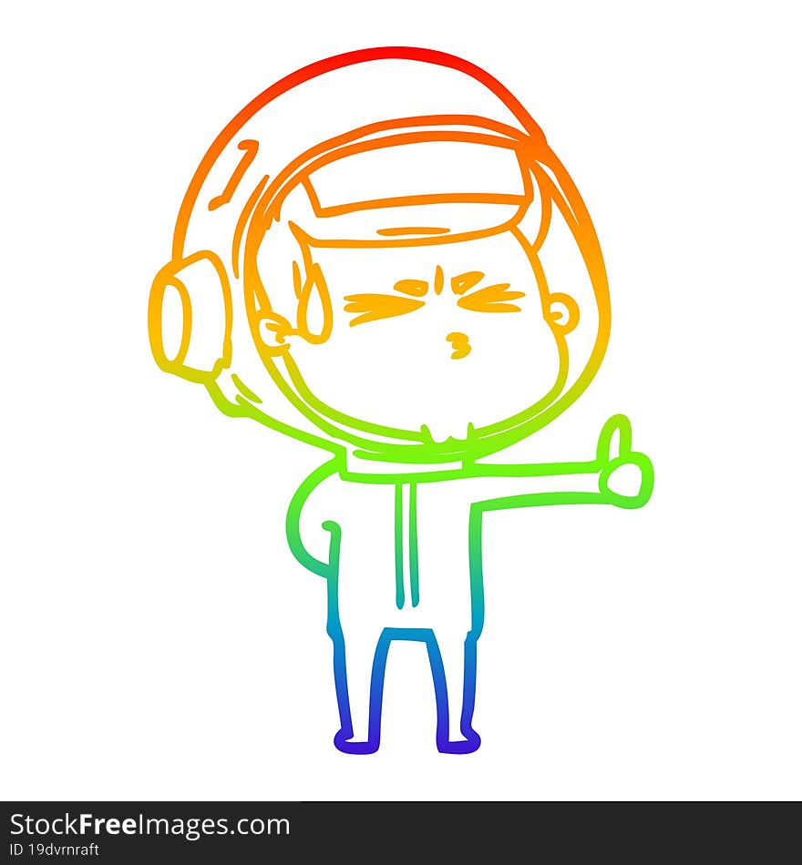 rainbow gradient line drawing cartoon stressed astronaut