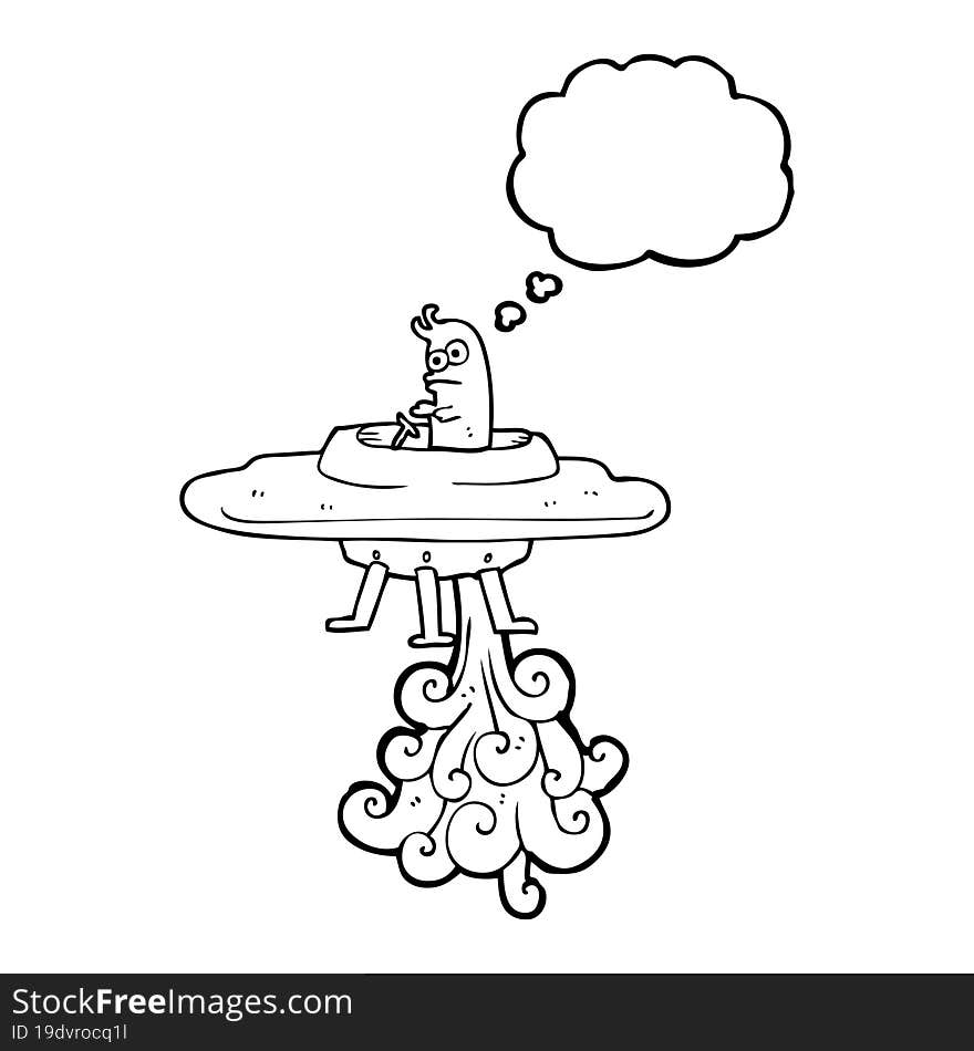 freehand drawn thought bubble cartoon flying saucer