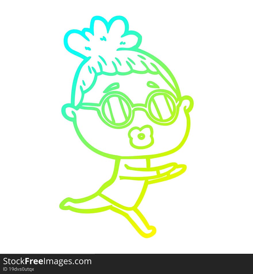 cold gradient line drawing cartoon woman wearing sunglasses